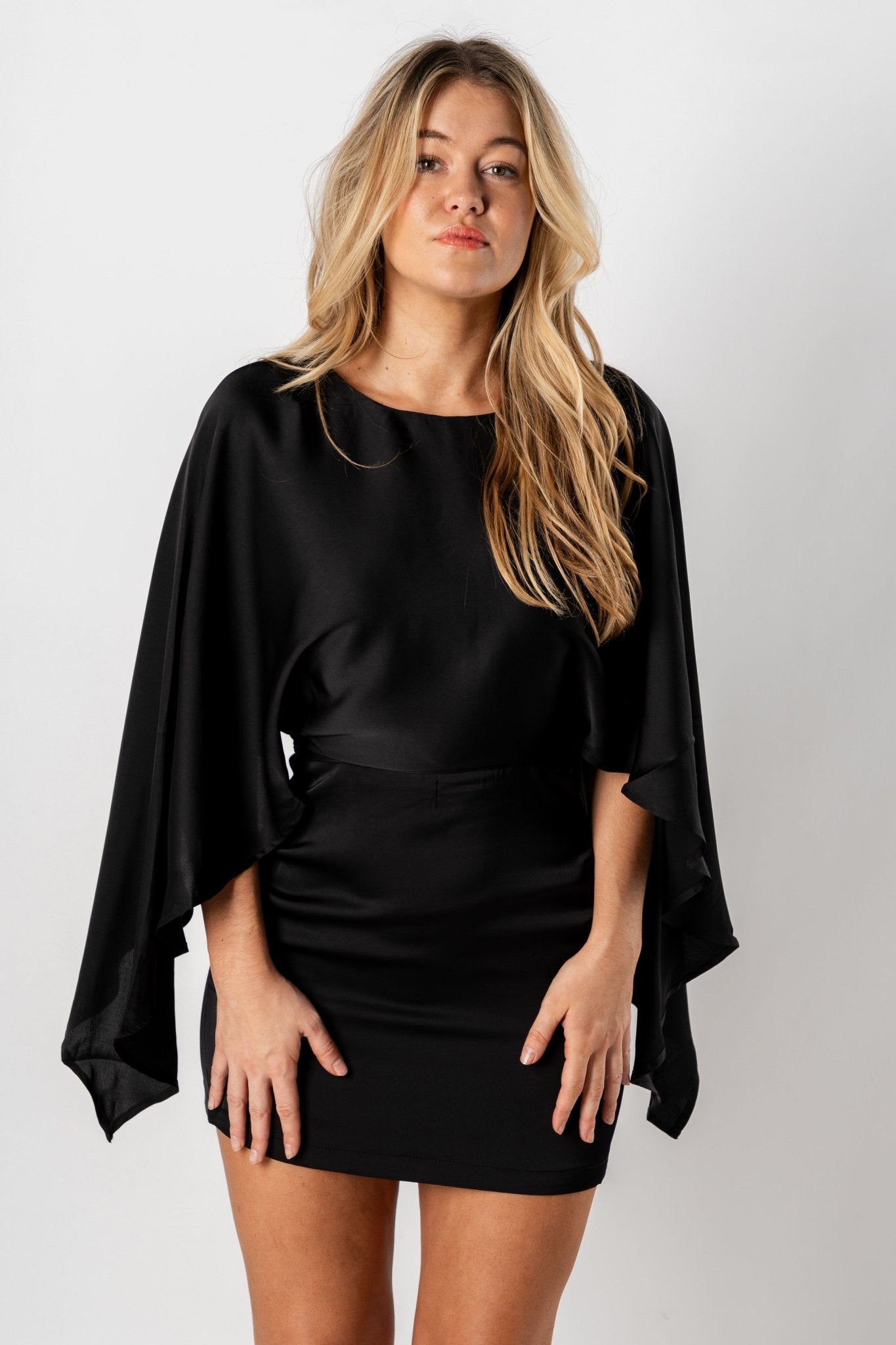 Luxe Mood Satin Mini Dress - Black - H&O
