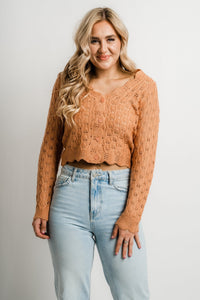 Heart button knit cardigan apricot - Affordable Cardigan - Boutique Cardigans & Trendy Kimonos at Lush Fashion Lounge Boutique in Oklahoma City