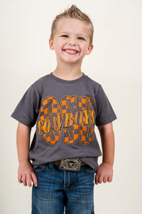 OSU Kids OSU twisted check t-shirt charcoal T-shirts | Lush Fashion Lounge Trendy Oklahoma State Cowboys Apparel & Cute Gameday T-Shirts