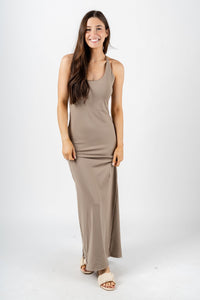Knit maxi dress taupe - Cute Dress - Trendy Dresses at Lush Fashion Lounge Boutique in Oklahoma City