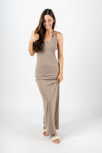 Knit maxi dress taupe - Trendy Dress - Fashion Dresses at Lush Fashion Lounge Boutique in Oklahoma City