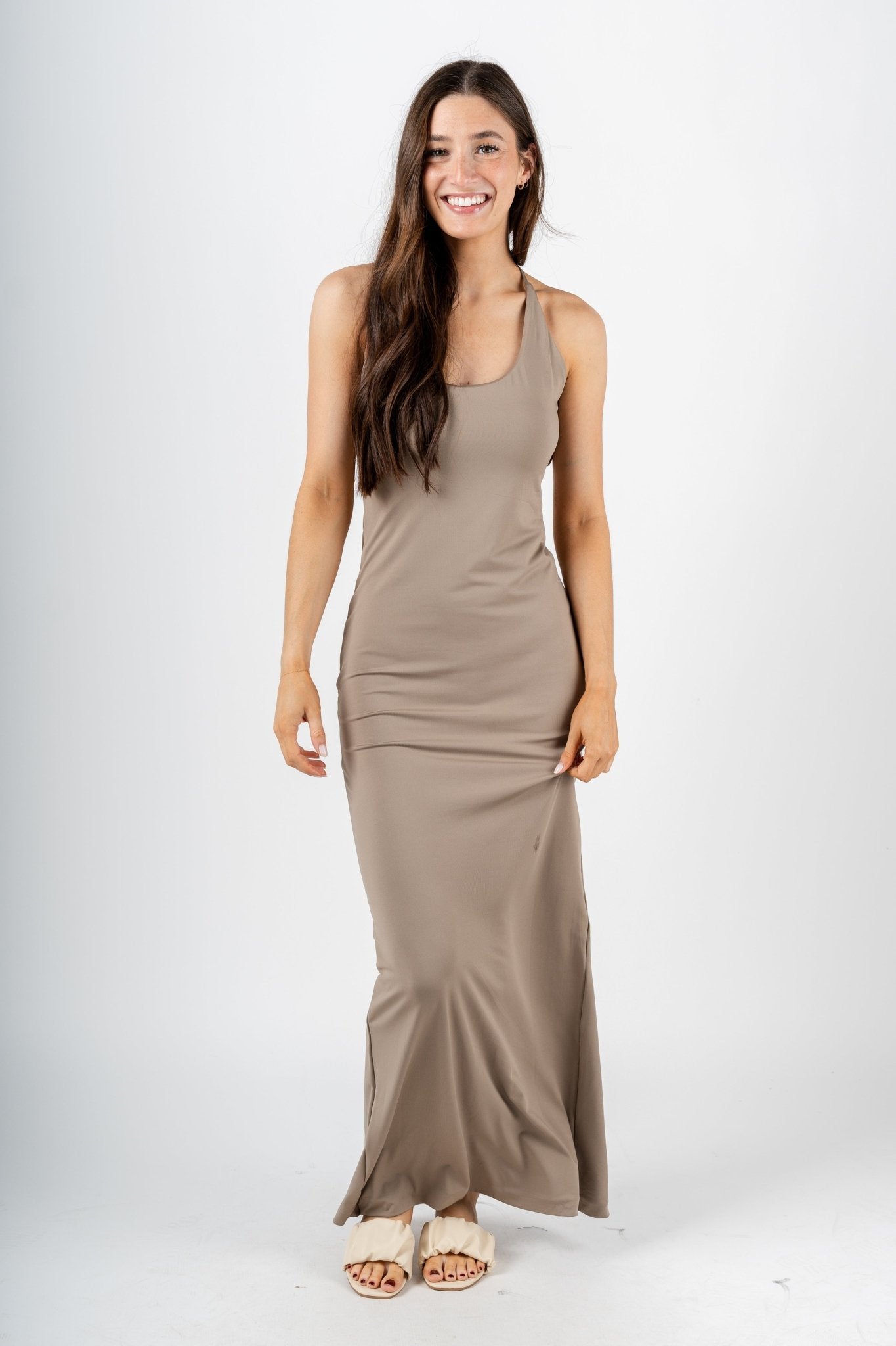Knit maxi dress taupe - Affordable Dress - Boutique Dresses at Lush Fashion Lounge Boutique in Oklahoma City