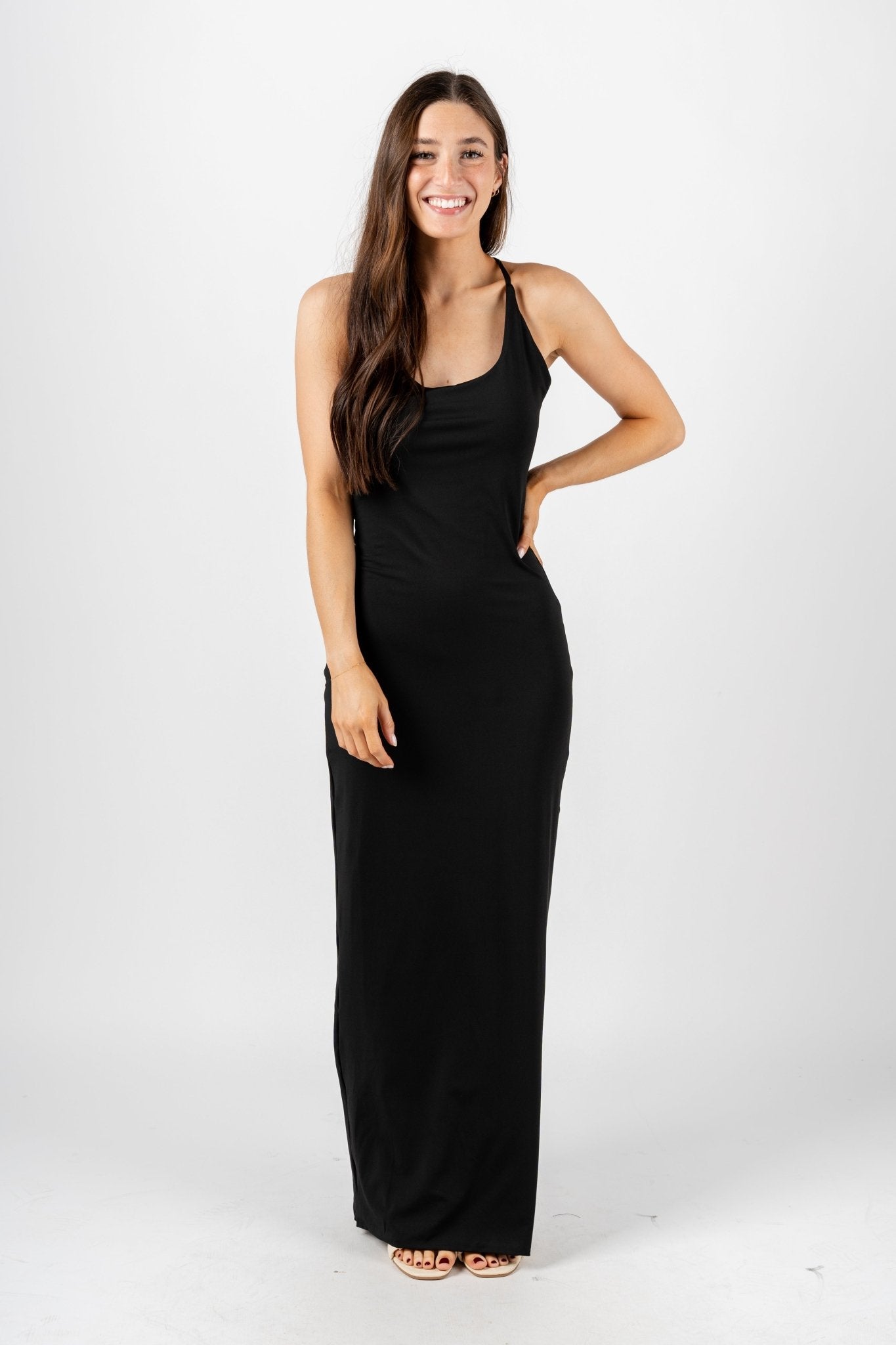 Knit maxi dress black - Trendy Dress - Fashion Dresses at Lush Fashion Lounge Boutique in Oklahoma City