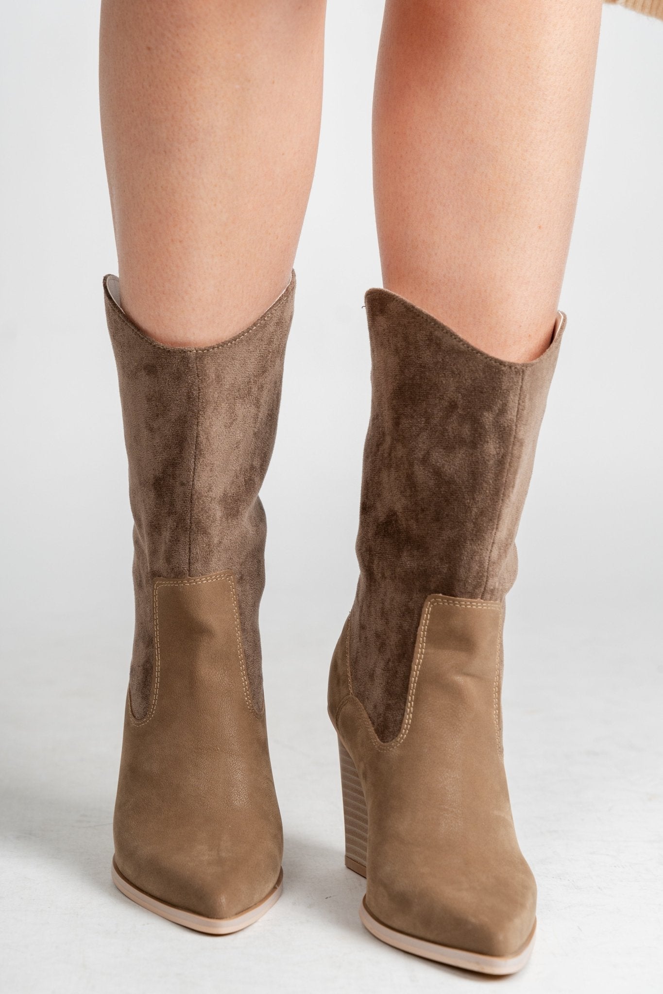 Marseille loose fit boot dark taupe - Affordable shoes - Boutique Shoes at Lush Fashion Lounge Boutique in Oklahoma City