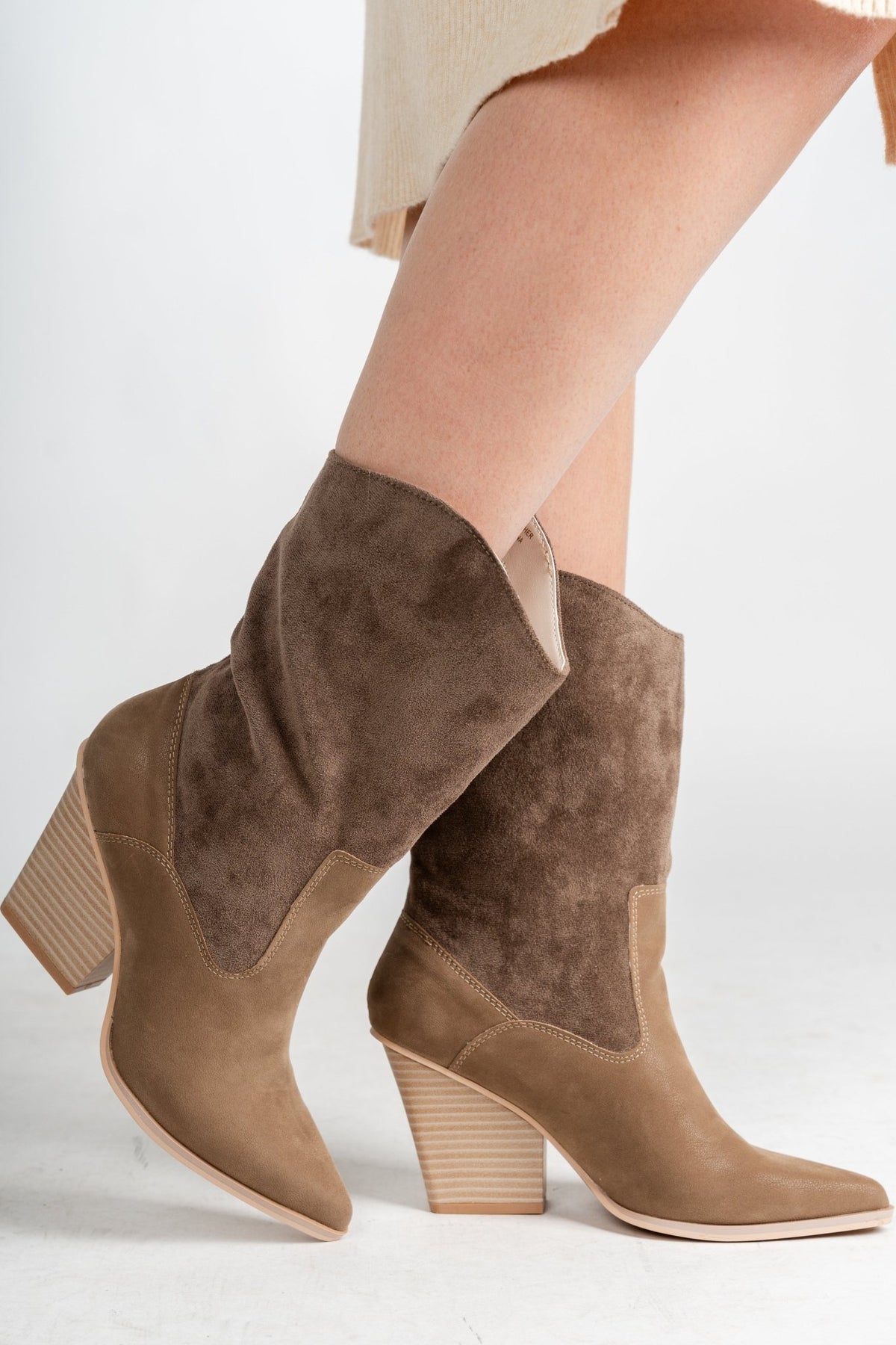 Marseille loose fit boot dark taupe - Cute shoes - Trendy Shoes at Lush Fashion Lounge Boutique in Oklahoma City