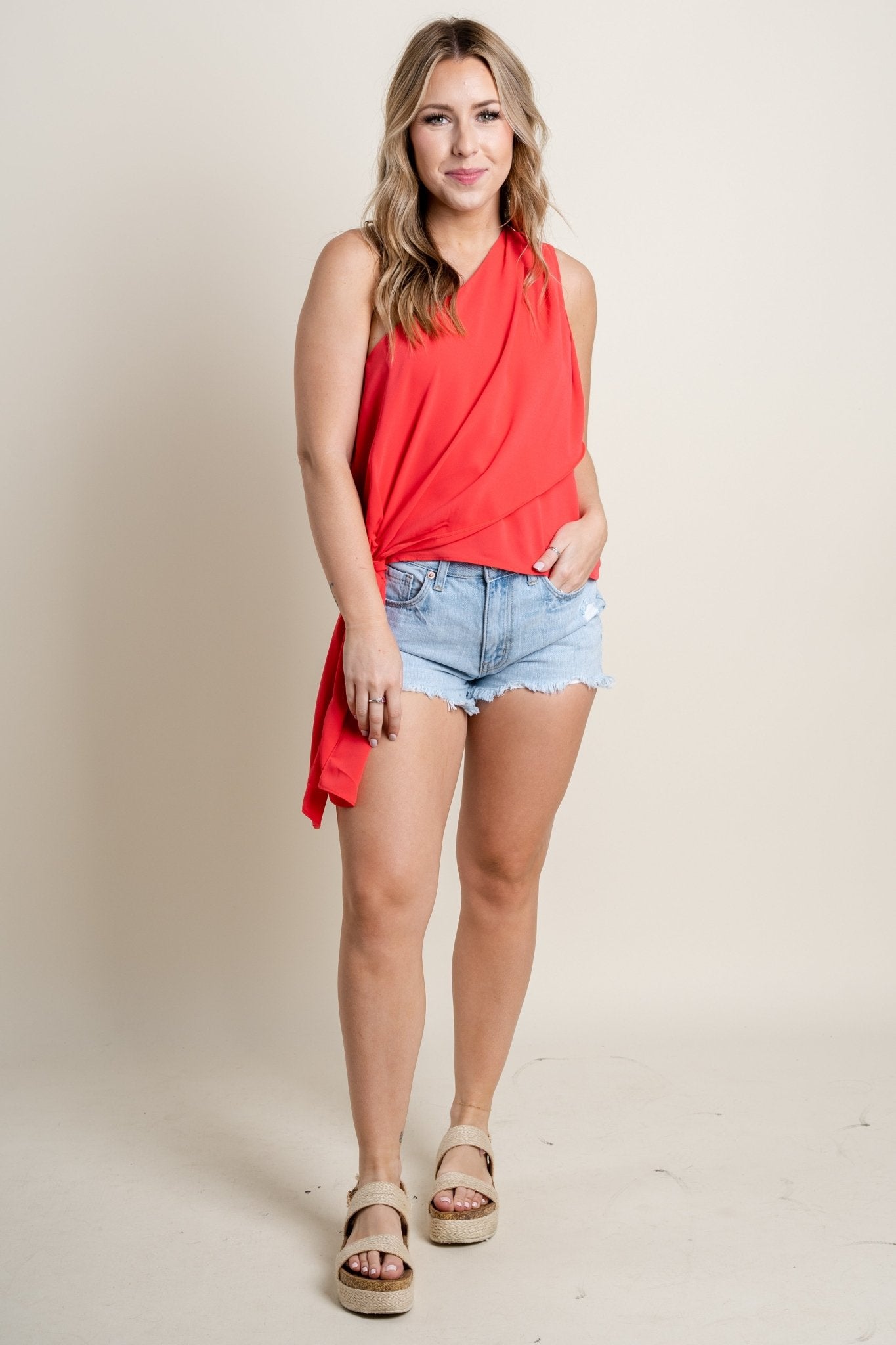 One shoulder tie top red