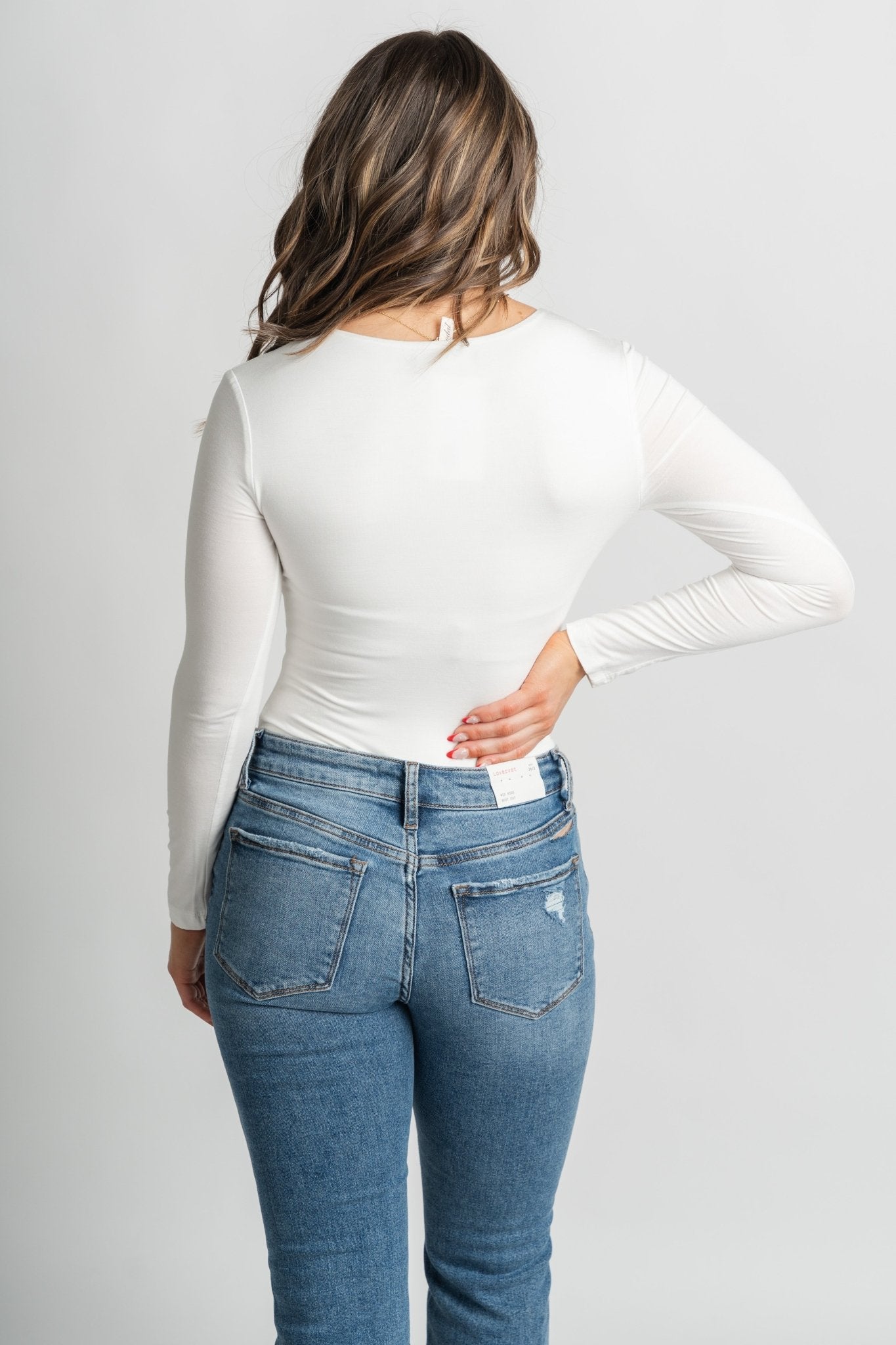 Long sleeve v-neck basic bodysuit ivory