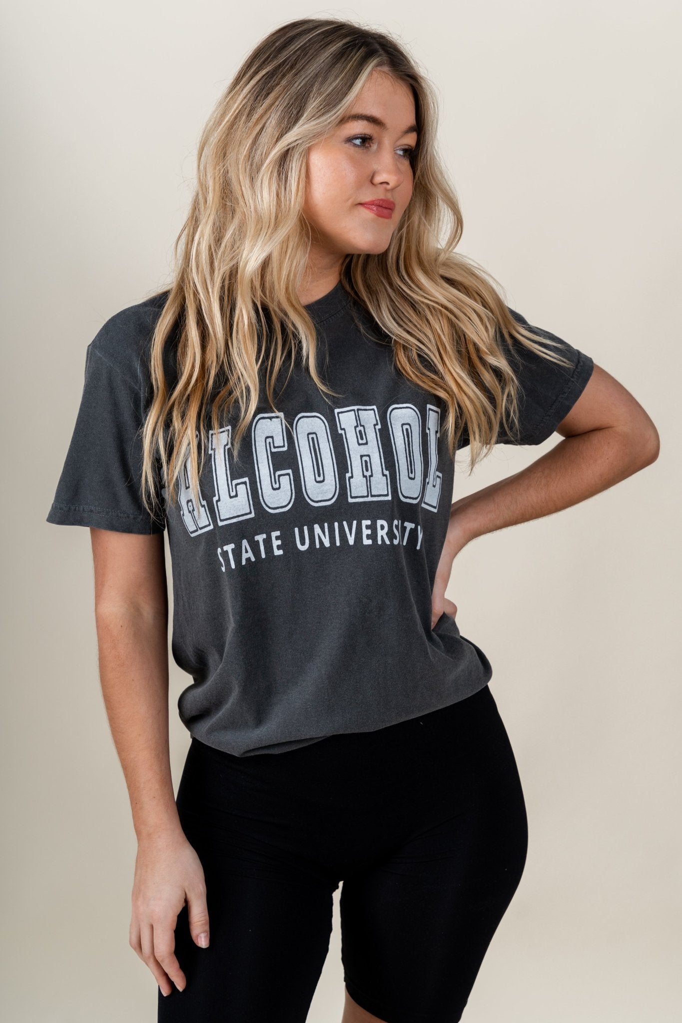 Alcohol state t-shirt grey - Affordable T-shirt - Boutique Graphic T-Shirts at Lush Fashion Lounge Boutique in Oklahoma City