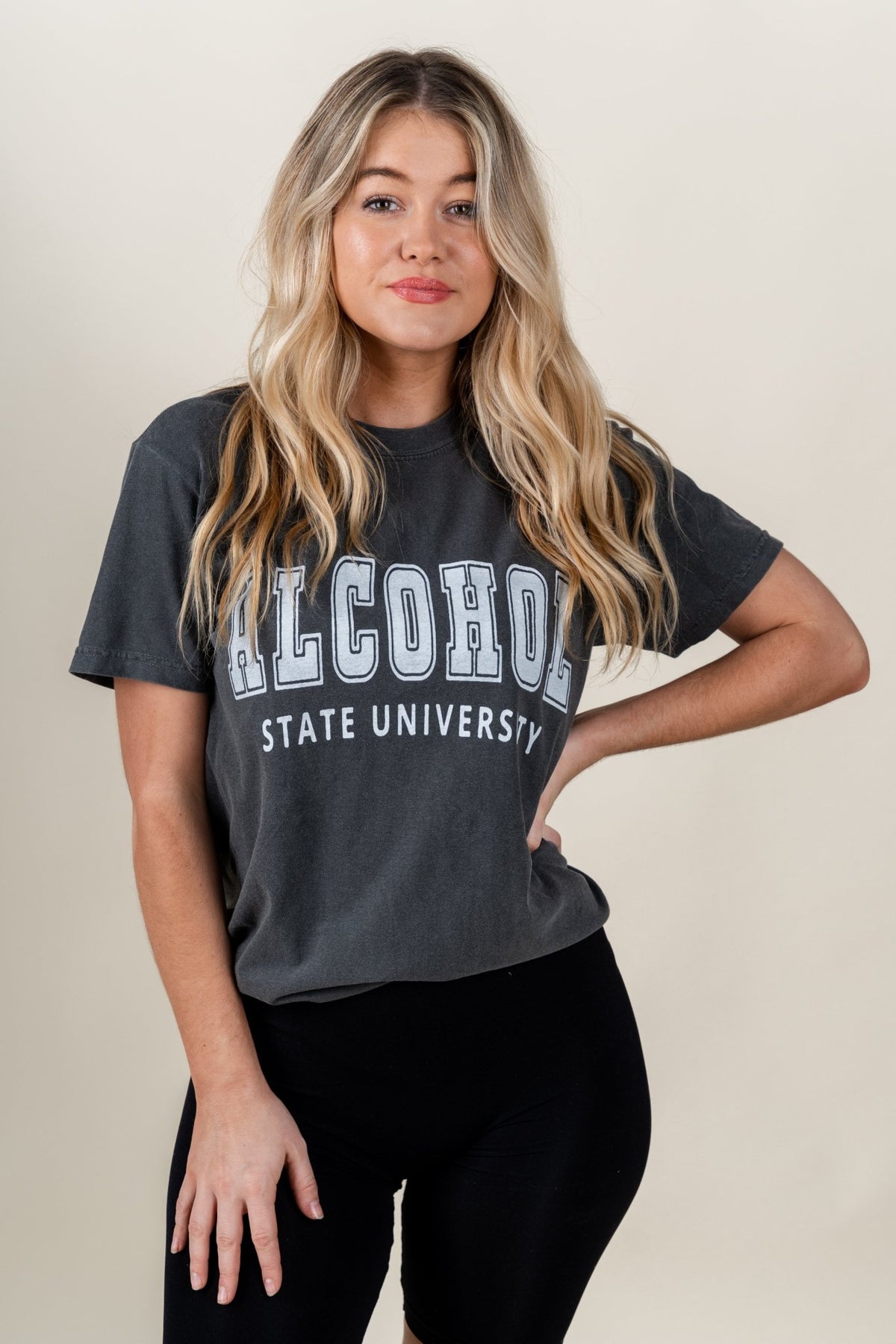 Alcohol state t-shirt grey - Cute T-shirt - Trendy Graphic T-Shirts at Lush Fashion Lounge Boutique in Oklahoma City