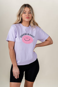New stupid happy t-shirt orchid - Affordable T-shirt - Boutique Graphic T-Shirts at Lush Fashion Lounge Boutique in Oklahoma City