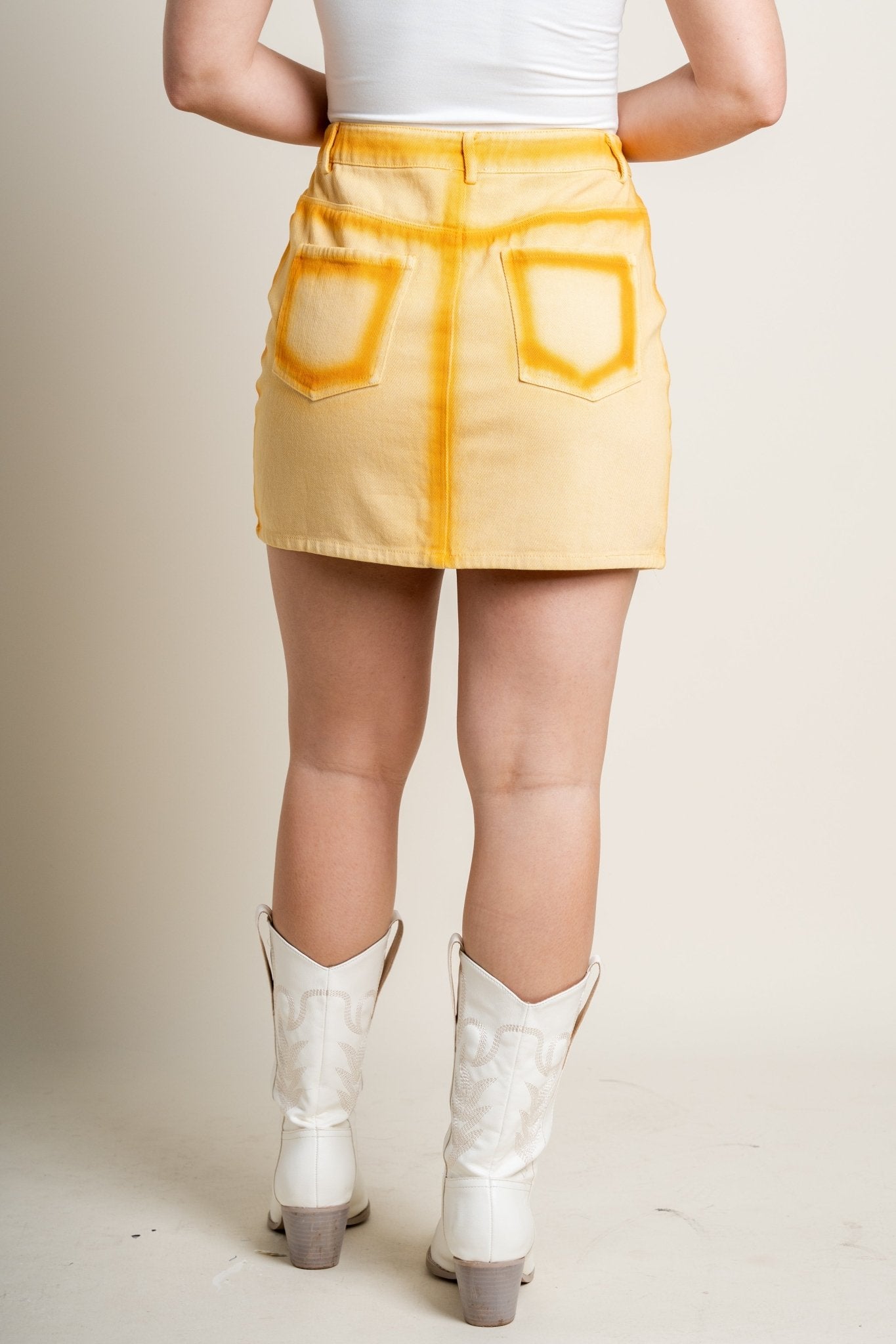 Dyed mini skirt yellow | Lush Fashion Lounge: boutique fashion skirts, affordable boutique skirts, cute affordable skirts