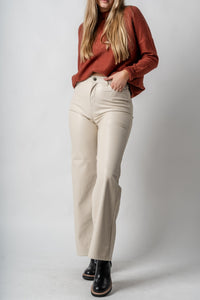 Wide leg faux leather cargo pants cream | Lush Fashion Lounge: women's boutique pants, boutique women's pants, affordable boutique pants, women's fashion pants