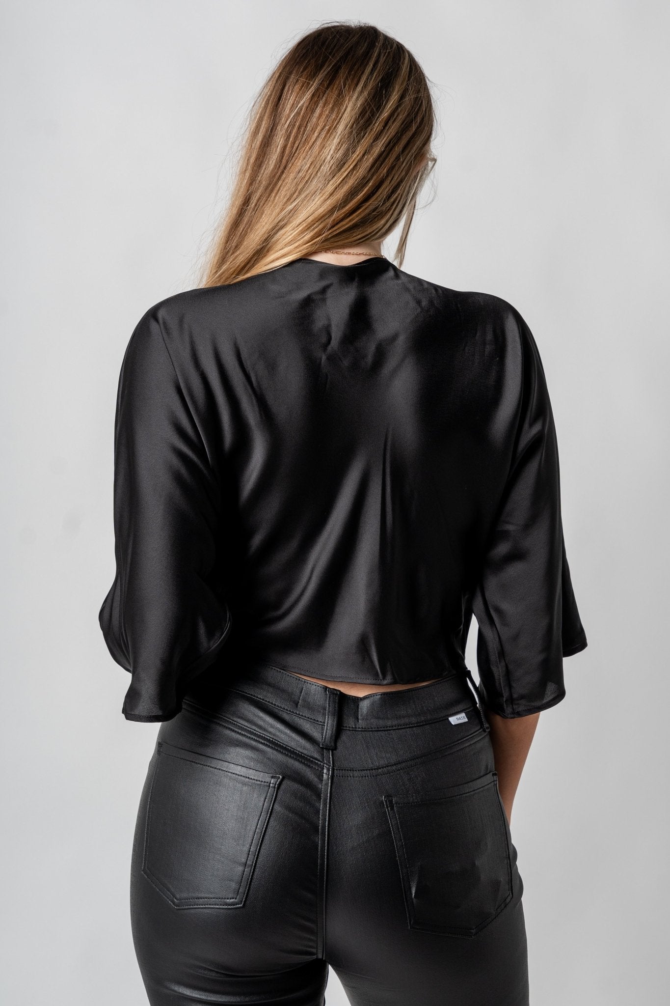 Satin front twist blouse black