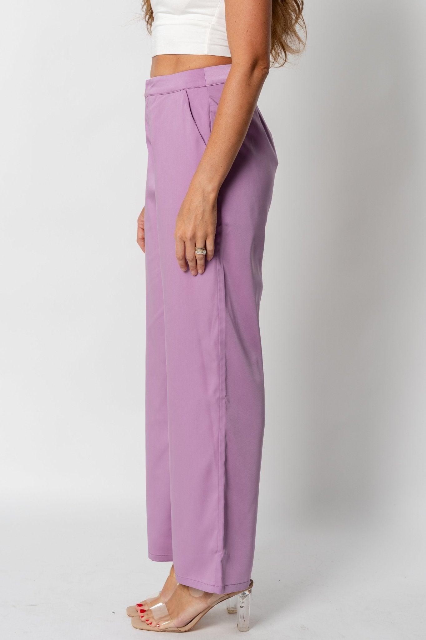 Mid rise wide leg pants lilac | Lush Fashion Lounge: women's boutique pants, boutique women's pants, affordable boutique pants, women's fashion pants