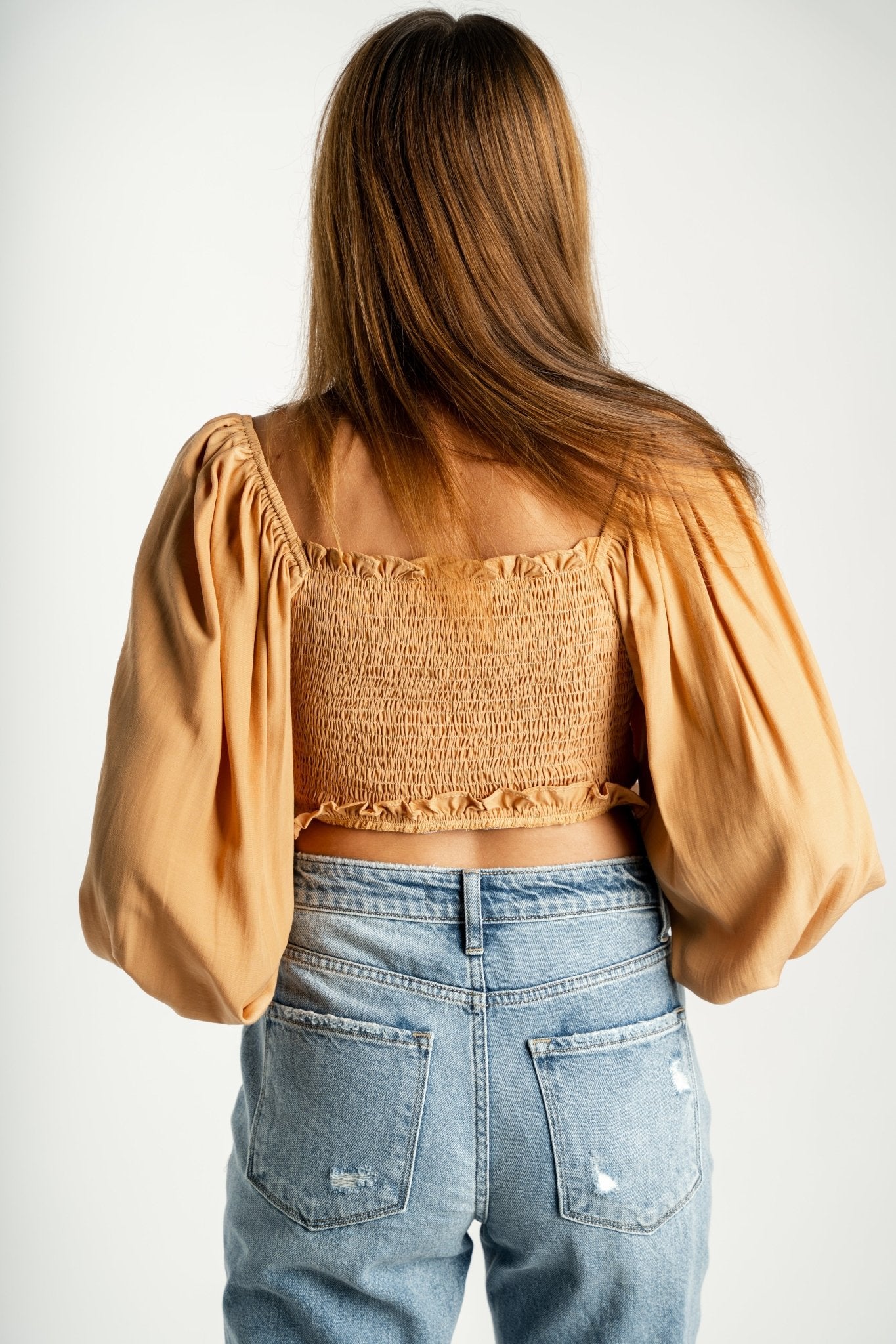 Ruched long sleeve top maple sugar