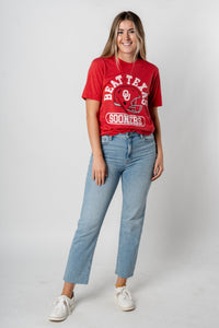OU OU Beat Texas helmet unisex short sleeve t-shirt red T-shirts | Lush Fashion Lounge Trendy Oklahoma University Sooners Apparel & Cute Gameday T-Shirts