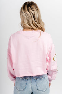 Team Bride patch crop sweatshirt pink - Fun Sweatshirt - Stylish Bridal Graphic Tees at Lush Fashion Lounge Boutique in OKC