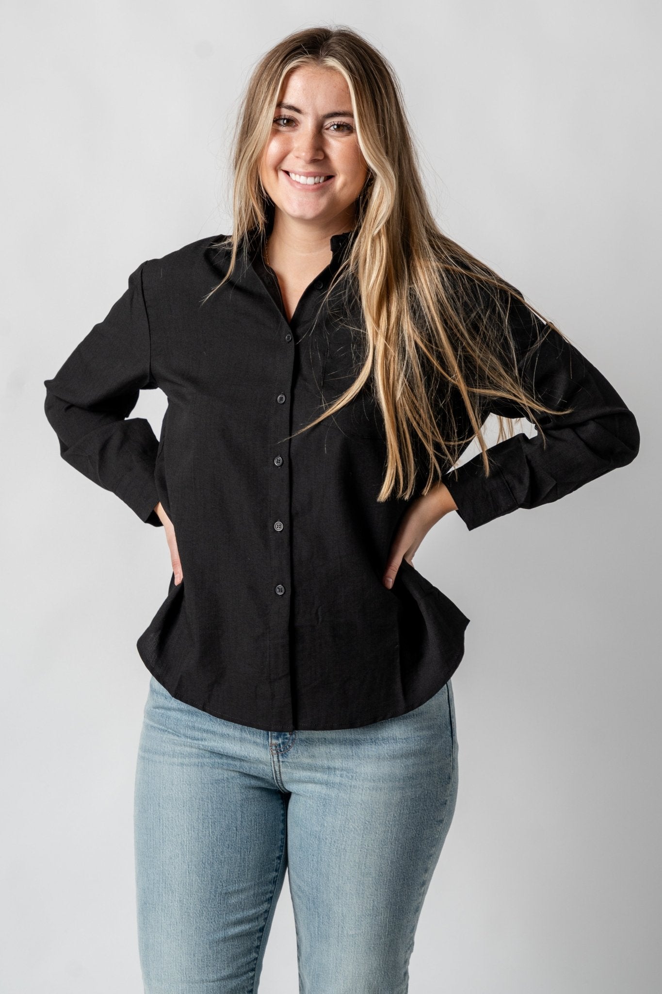 Button up long sleeve blouse black