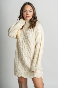 Cable knit sweater dress cream - Affordable sweater dress - Boutique Dresses at Lush Fashion Lounge Boutique in Oklahoma City