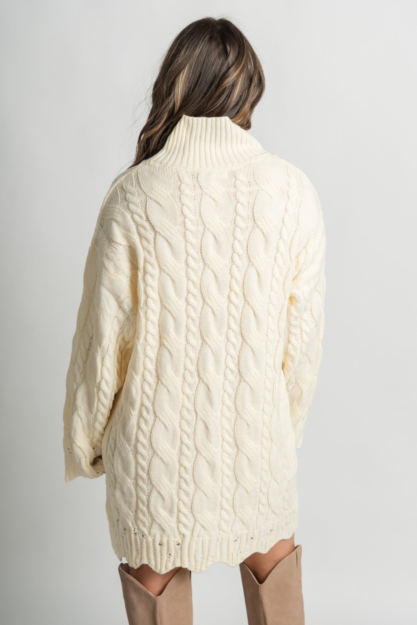 Cable knit sweater dress cream