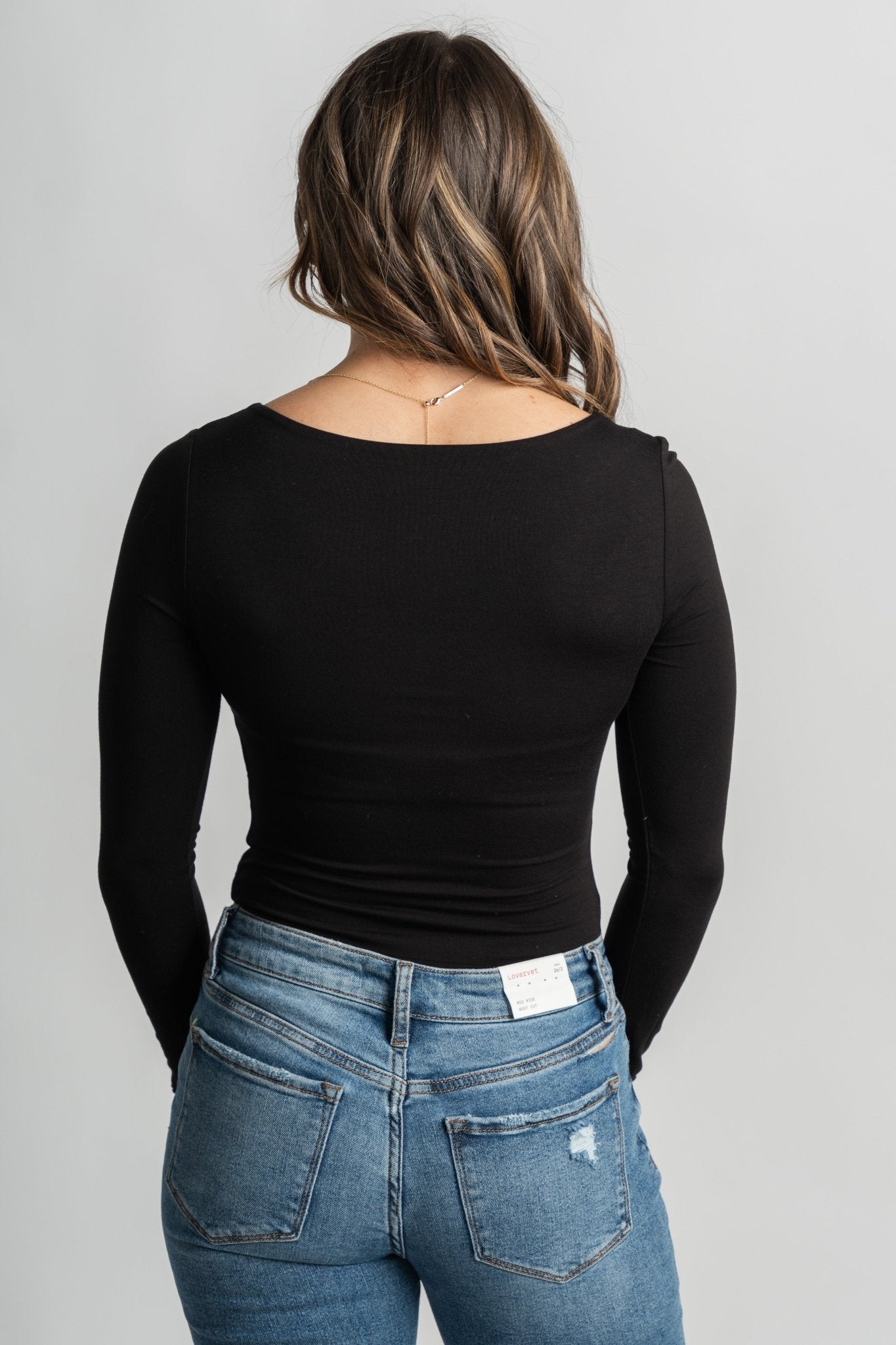 Long sleeve round neck bodysuit black Stylish bodysuit - Womens Fashion Bodysuits at Lush Fashion Lounge Boutique in Oklahoma City