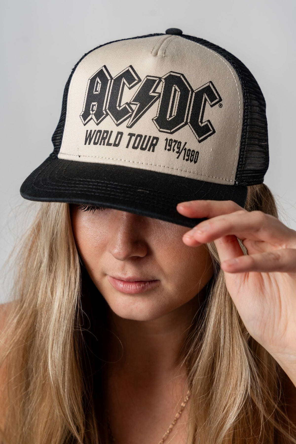 AC/DC sinclair trucker hat black/ivory - Trendy Gifts at Lush Fashion Lounge Boutique in Oklahoma City