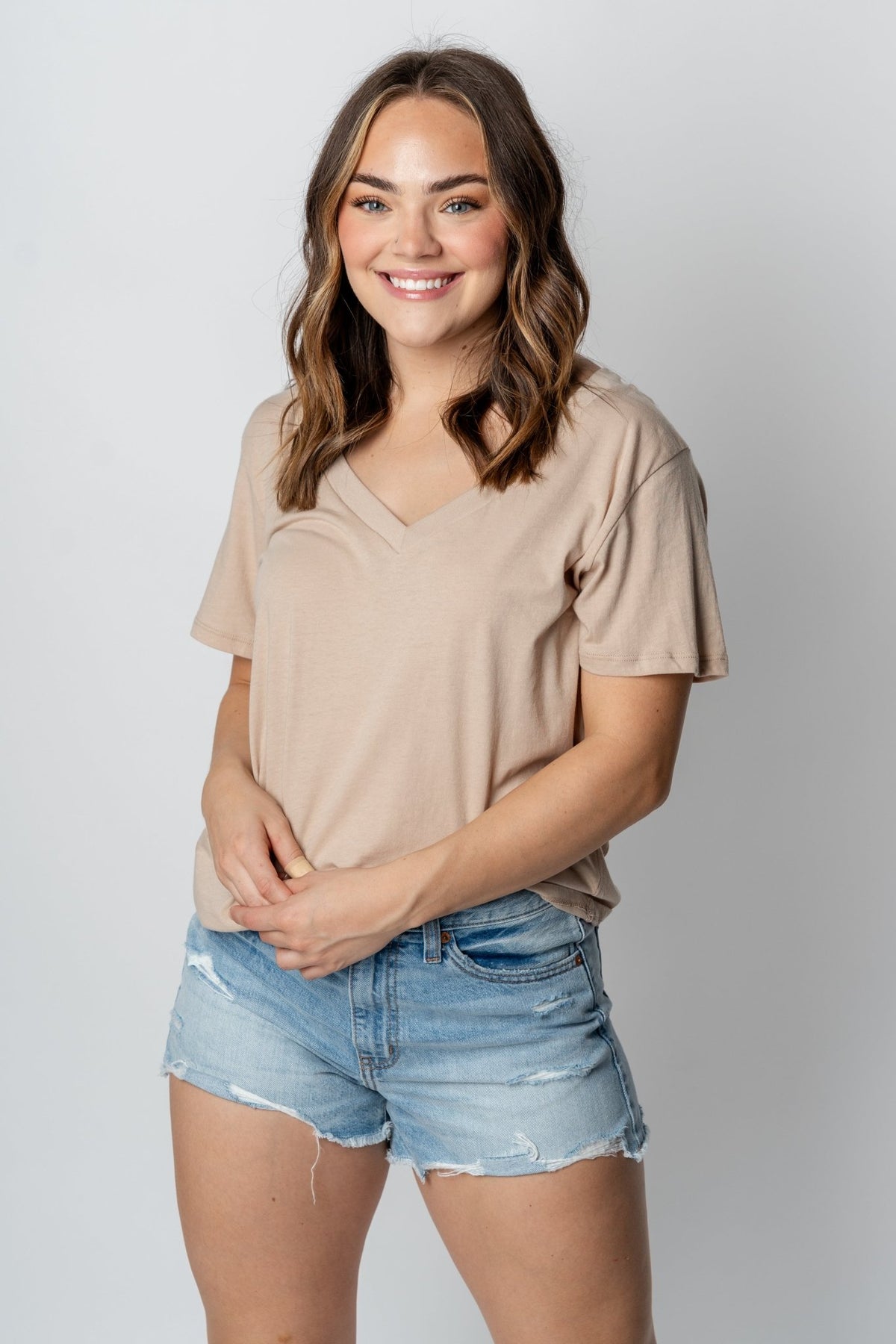 Z Supply girlfriend v-neck tee birch - Z Supply T-shirts - Z Supply Tops, Dresses, Tanks, Tees, Cardigans, Joggers and Loungewear at Lush Fashion Lounge