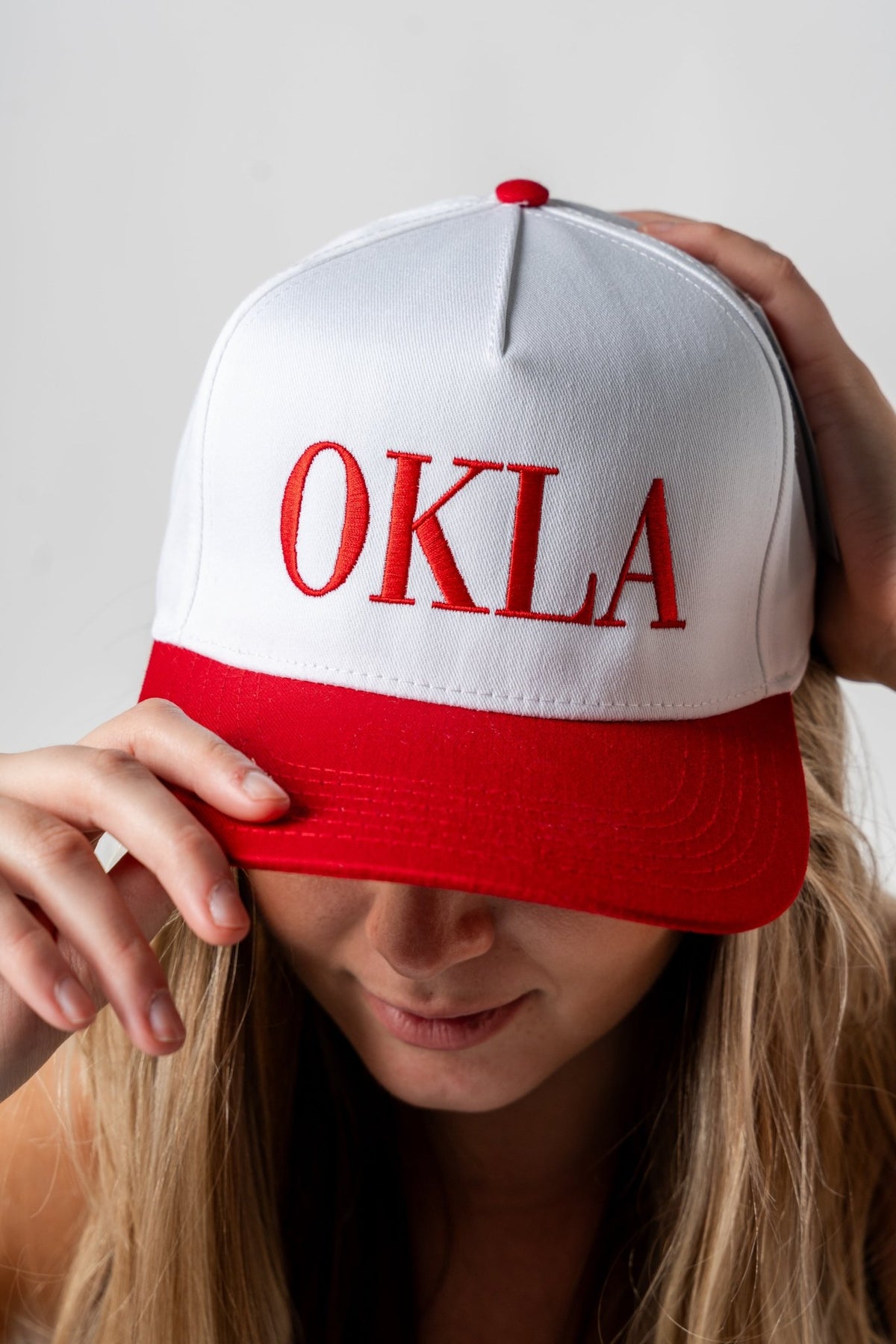OU OKLA vogue two tone hat white/red Hats White/red | Lush Fashion Lounge Trendy Oklahoma University Sooners Apparel & Cute Gameday T-Shirts