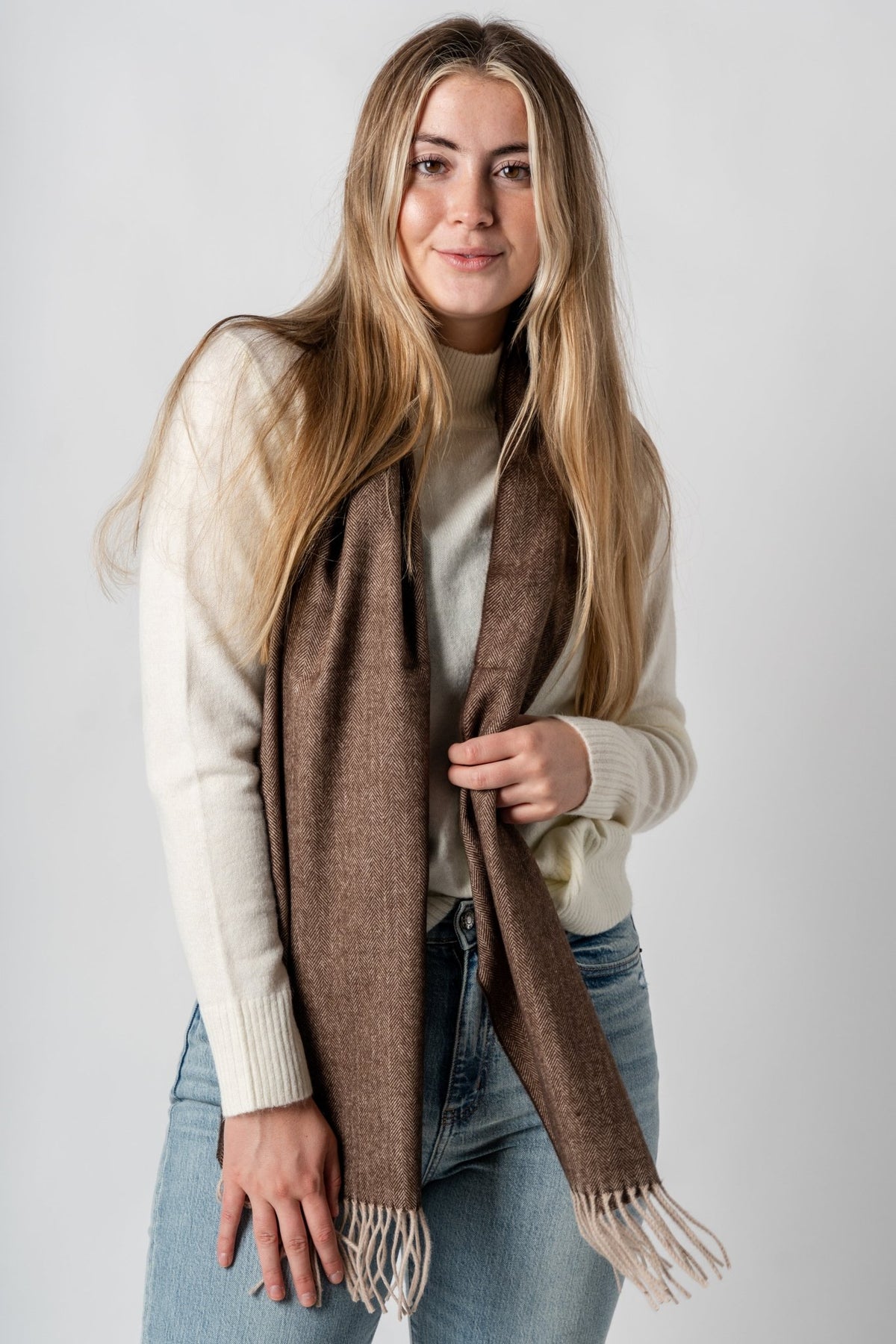 Herringbone muffler classic scarf brown - Trendy Gifts at Lush Fashion Lounge Boutique in Oklahoma City