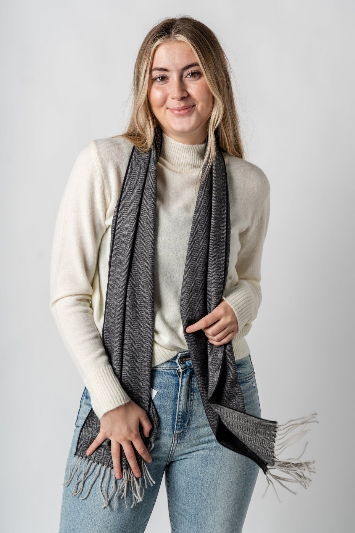 Herringbone muffler classic scarf black - Trendy Gifts at Lush Fashion Lounge Boutique in Oklahoma City