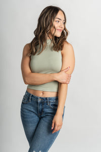 Modal high neck tank top sage - Cute Tank Top - Trendy Tank Tops at Lush Fashion Lounge Boutique in Oklahoma City