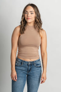Modal high neck tank top taupe - Affordable Tank Top - Boutique Tank Tops at Lush Fashion Lounge Boutique in Oklahoma City