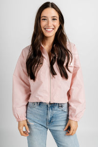 Windbreaker zip jacket baby pink – Trendy Jackets | Cute Fashion Blazers at Lush Fashion Lounge Boutique in Oklahoma City