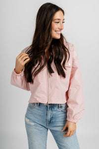 Windbreaker zip jacket baby pink – Affordable Blazers | Cute Black Jackets at Lush Fashion Lounge Boutique in Oklahoma City