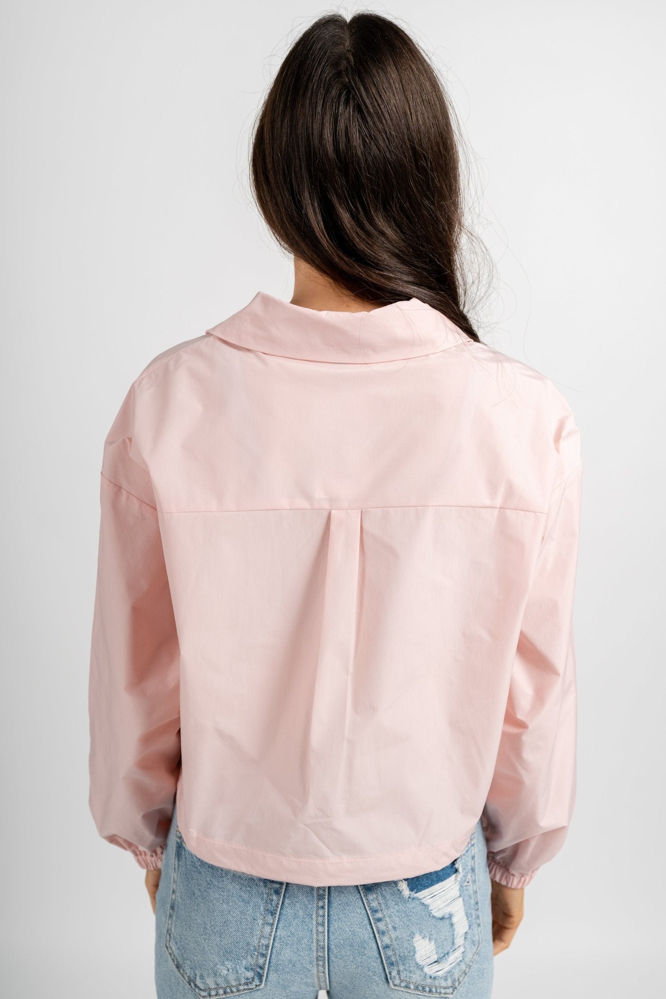 Windbreaker zip jacket baby pink – Unique Blazers | Cute Blazers For Women at Lush Fashion Lounge Boutique in Oklahoma City