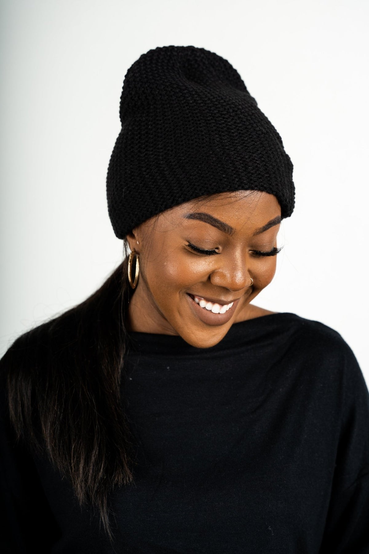 Textured slouchy beanie black - Trendy Beanies at Lush Fashion Lounge Boutique in Oklahoma City