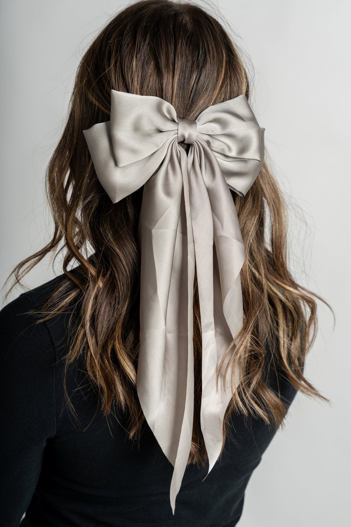 Butterfly satin hair bow clip grey - Trendy Gifts at Lush Fashion Lounge Boutique in Oklahoma City
