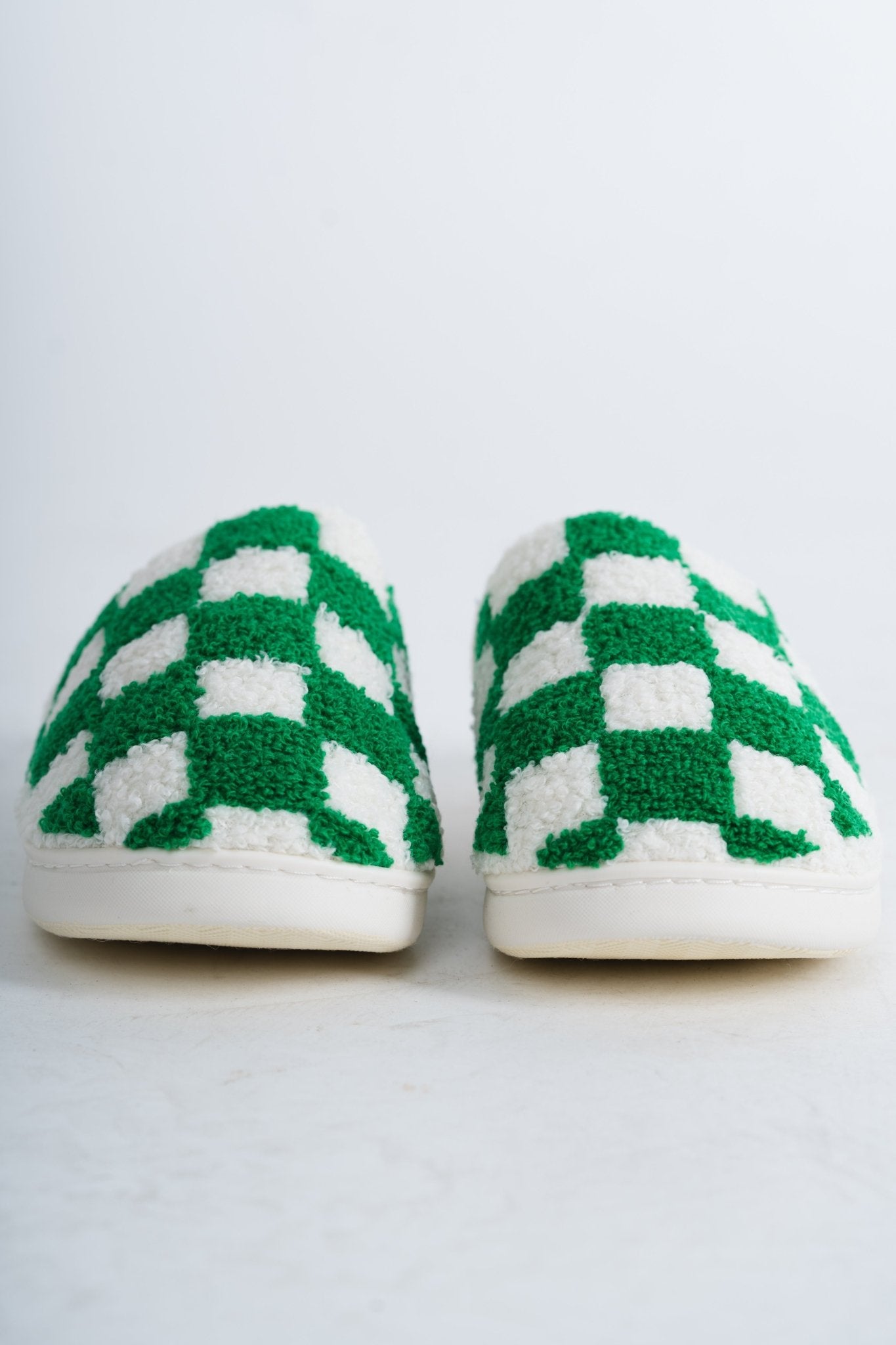 Checkered slip on slippers green - Stylish slippers - Trendy Lounge Sets at Lush Fashion Lounge Boutique in Oklahoma City
