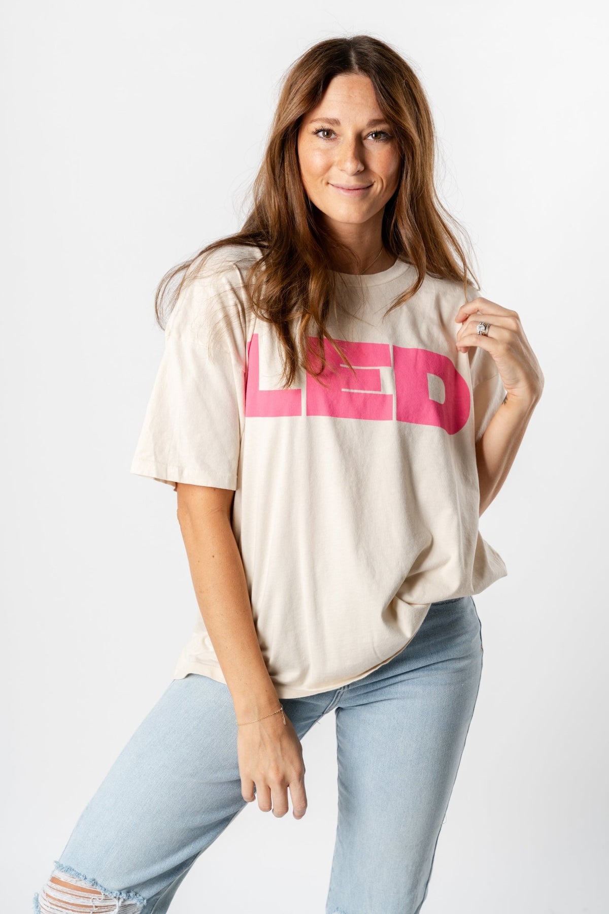 DayDreamer Led Zeppelin merch oversized tee dirty white - DayDreamer Graphic Band Tees at Lush Fashion Lounge Trendy Boutique in Oklahoma City