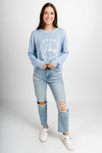 Good vibes tinsel sweater blue - Trendy Sweaters | Cute Pullover Sweaters at Lush Fashion Lounge Boutique in Oklahoma City