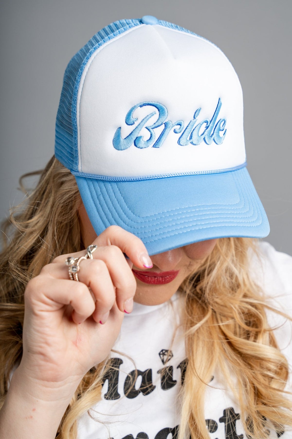 Bride groovy font trucker hat - Trendy Hats at Lush Fashion Lounge Boutique in Oklahoma City