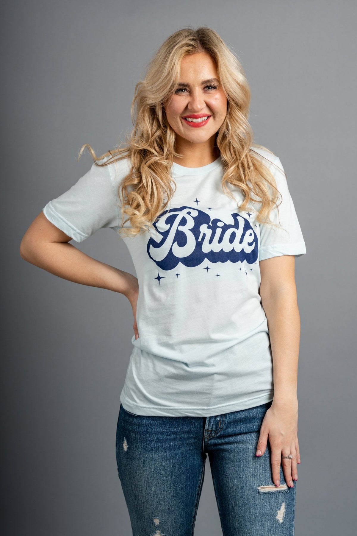 Bride retro short sleeve t-shirt ice blue - Stylish t-shirt - Trendy Graphic T-Shirts and Tank Tops at Lush Fashion Lounge Boutique in Oklahoma City