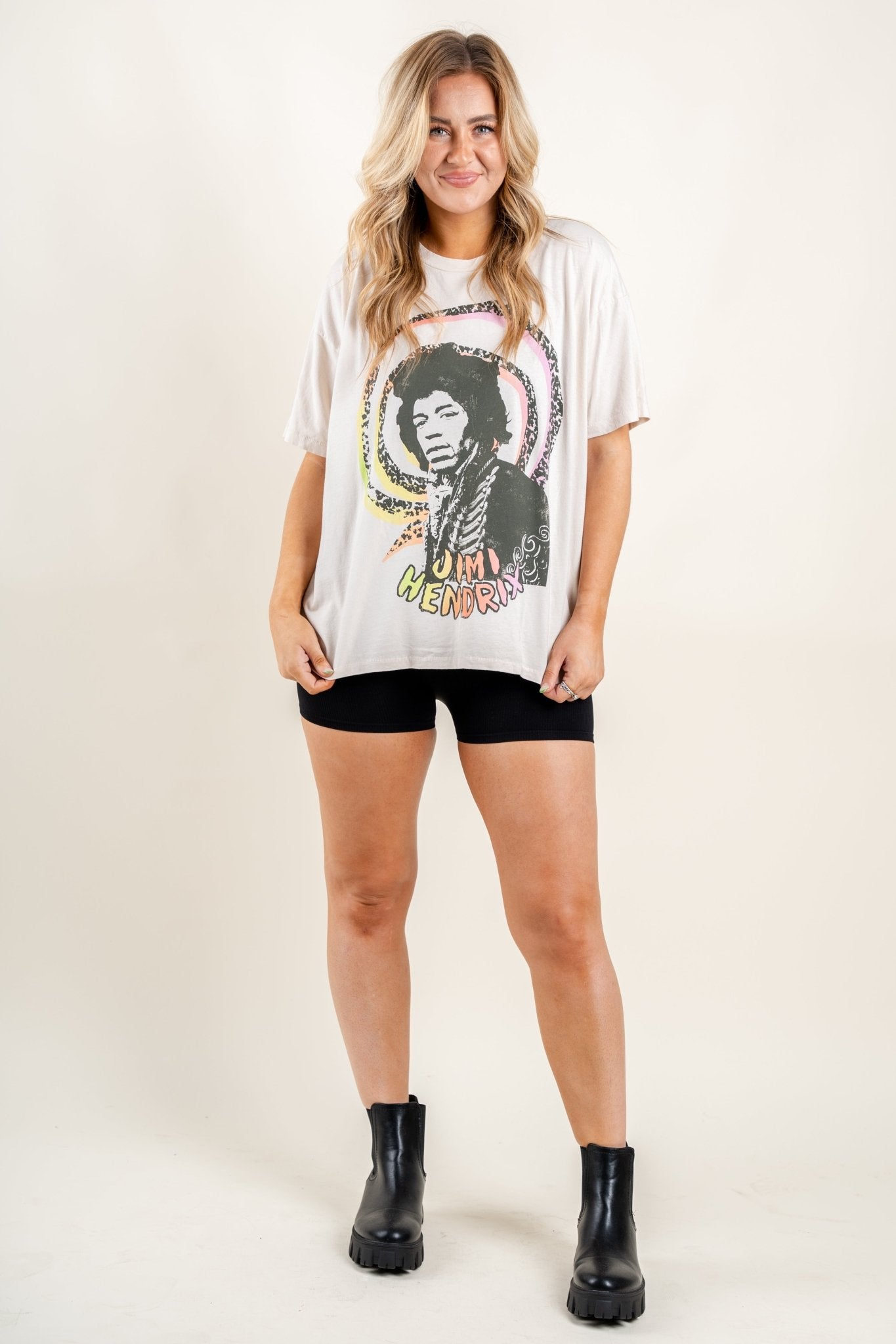 DayDreamer Jimi Hendrix spiral t-shirt dirty white - DayDreamer Clothing at Lush Fashion Lounge Trendy Boutique in Oklahoma City