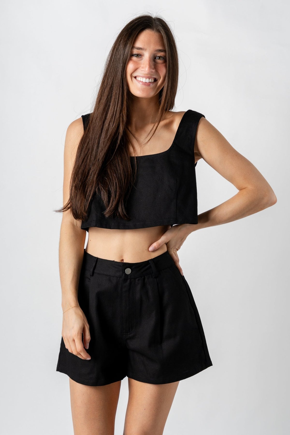 Tie back crop tank top black - Cute crop top - Trendy Tank Tops at Lush Fashion Lounge Boutique in Oklahoma City