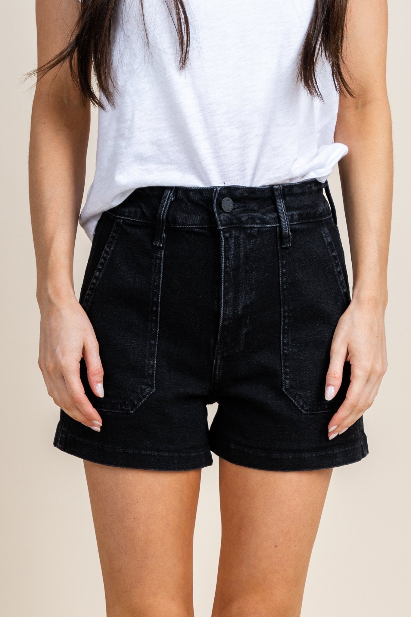 High rise cargo shorts washed black - Trendy Shorts - Cute Vacation Collection at Lush Fashion Lounge Boutique in Oklahoma City