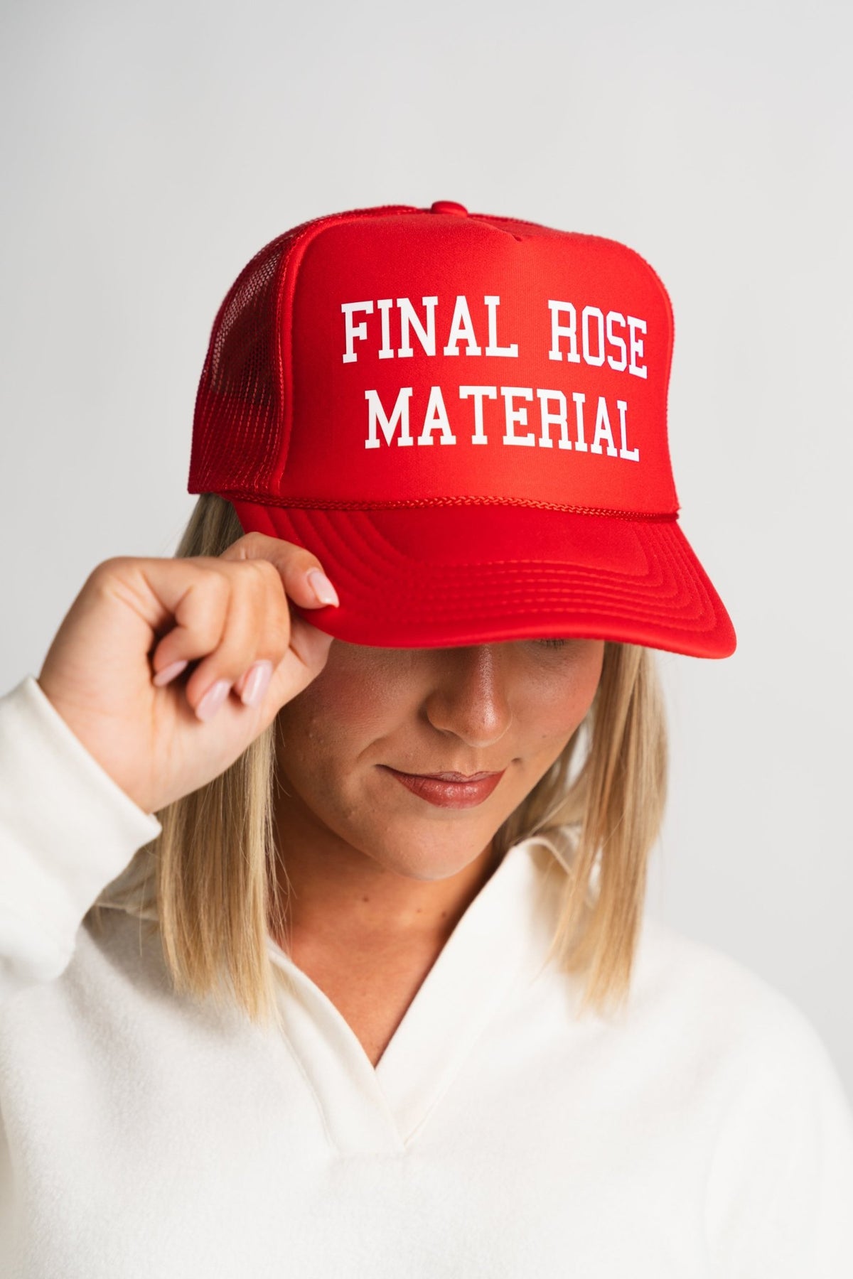 Final rose material trucker hat red - Trendy T-Shirts for Valentine's Day at Lush Fashion Lounge Boutique in Oklahoma City