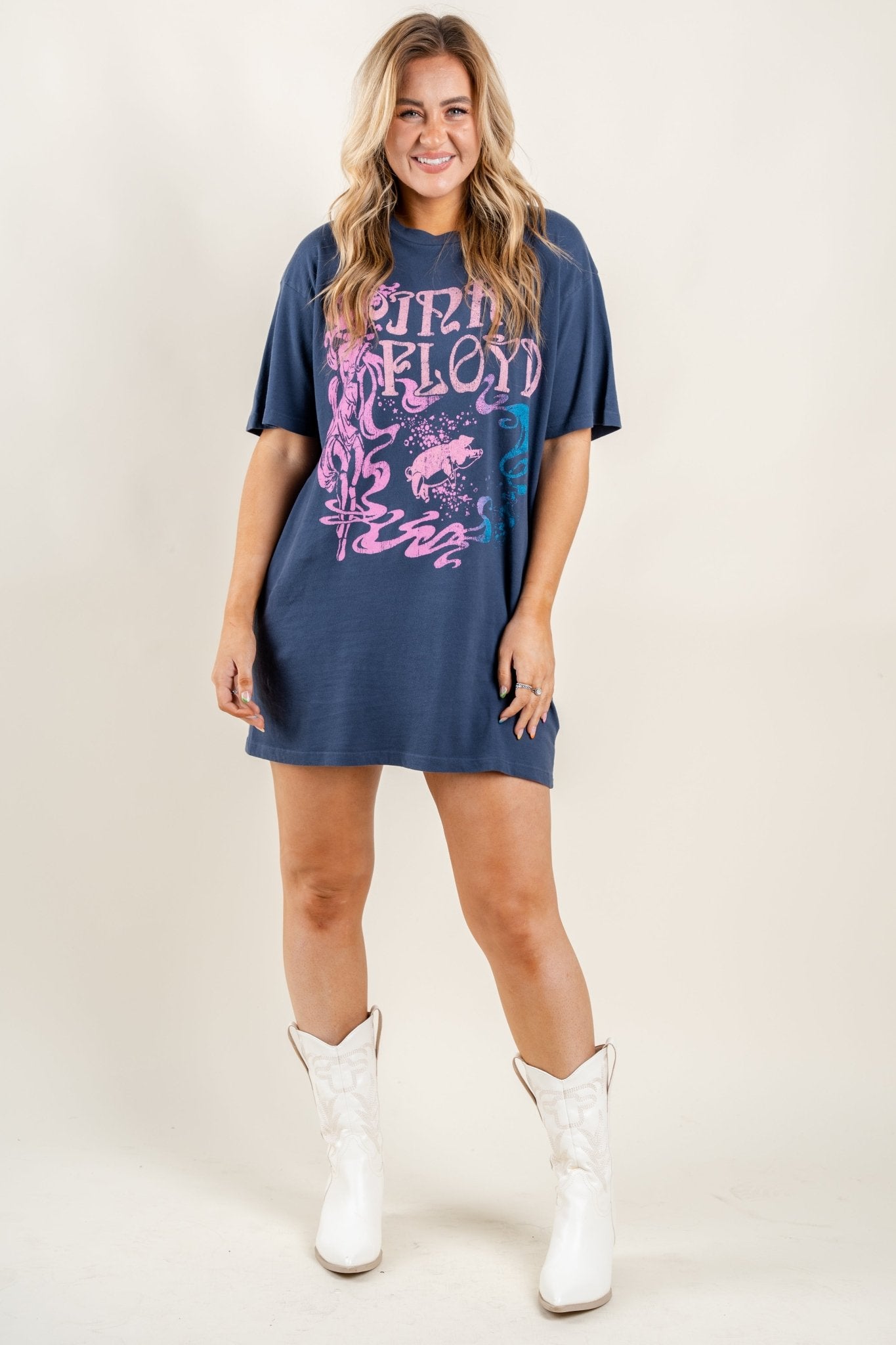 DayDreamer Pink Floyd t-shirt dress navy - Vintage Band T-Shirts and Sweatshirts at Lush Fashion Lounge Boutique in Oklahoma City