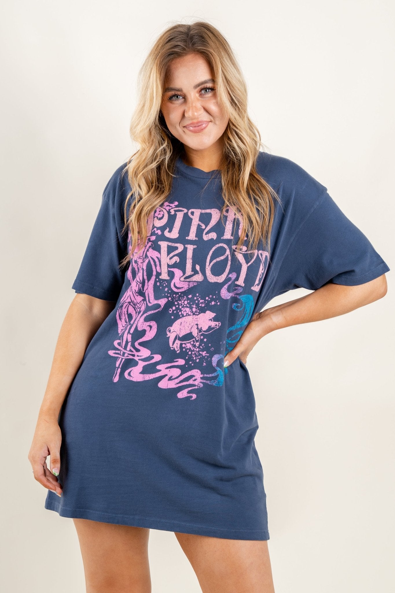 DayDreamer Pink Floyd t-shirt dress navy - Trendy Band T-Shirts and Sweatshirts at Lush Fashion Lounge Boutique in Oklahoma City