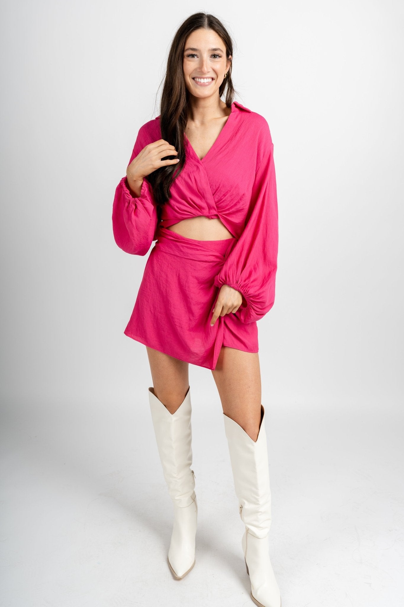 Knotted mini skirt hot pink | Lush Fashion Lounge: boutique fashion skirts, affordable boutique skirts, cute affordable skirts