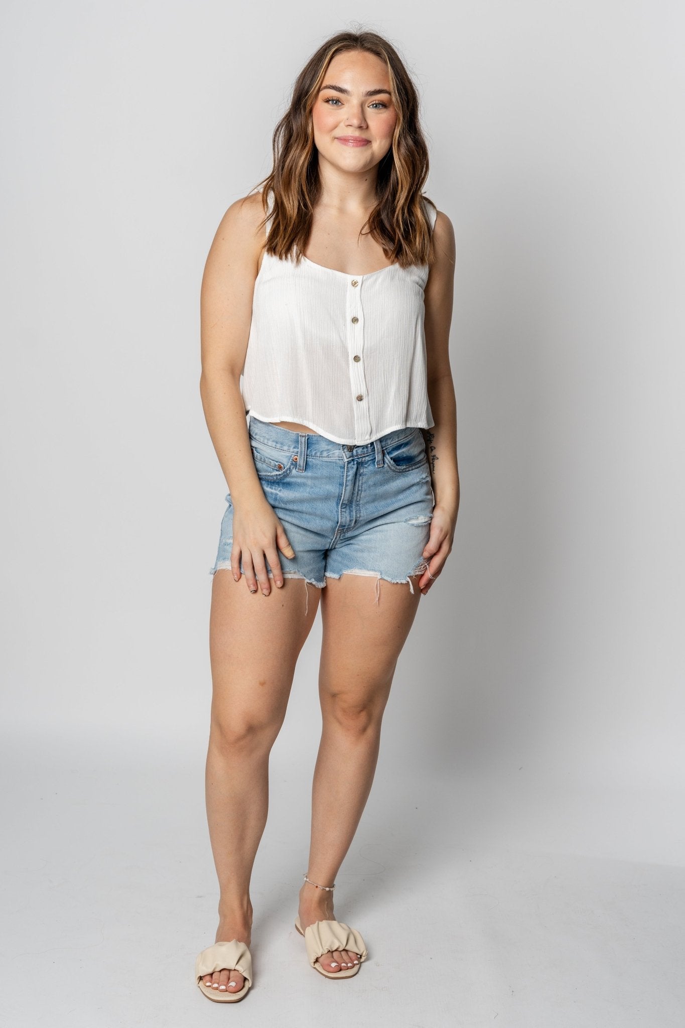 Cropped button tank top ivory - Trendy Top - Fashion Tank Tops at Lush Fashion Lounge Boutique in Oklahoma City